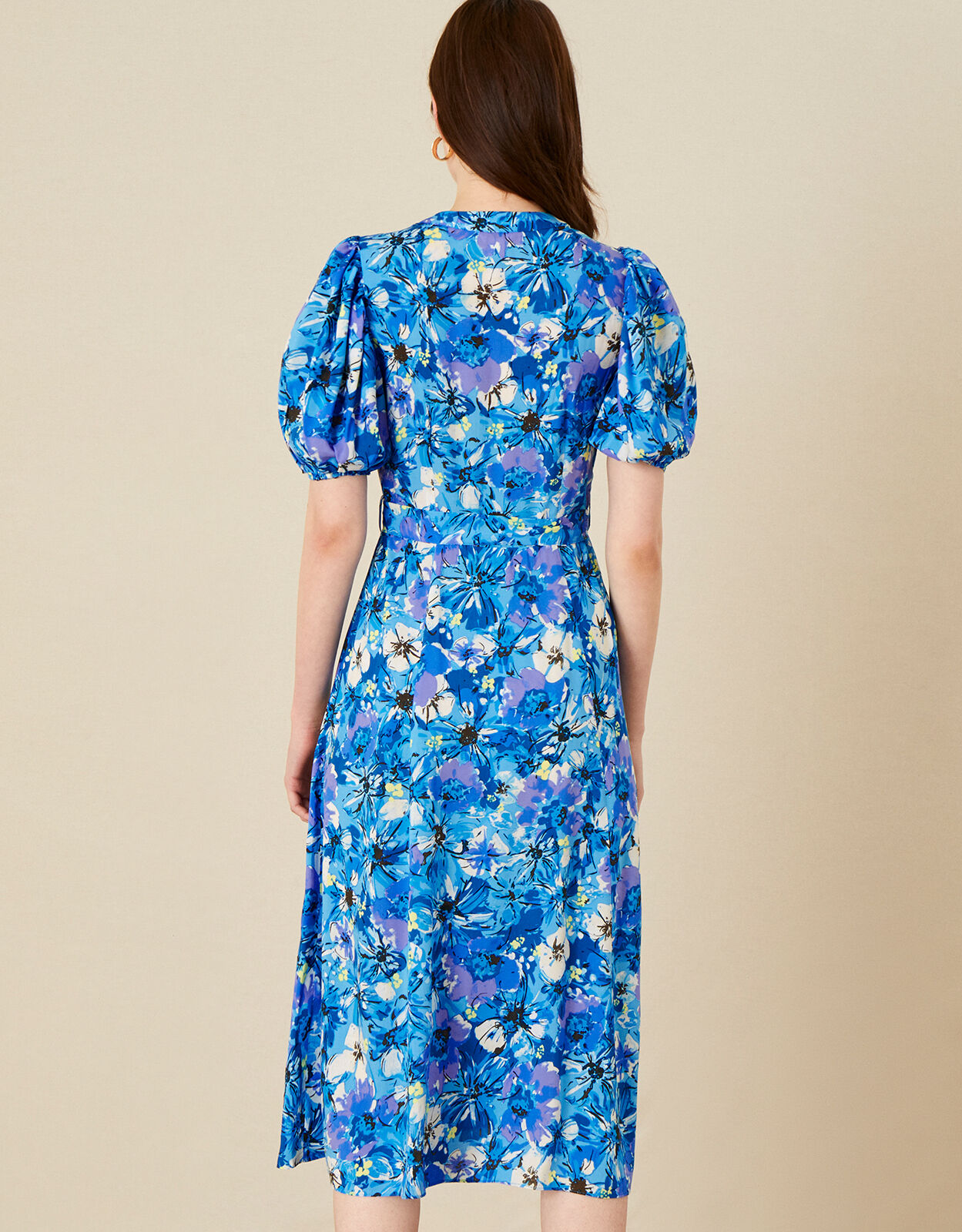 Floral Print V-Neck Shirt Dress Blue ...